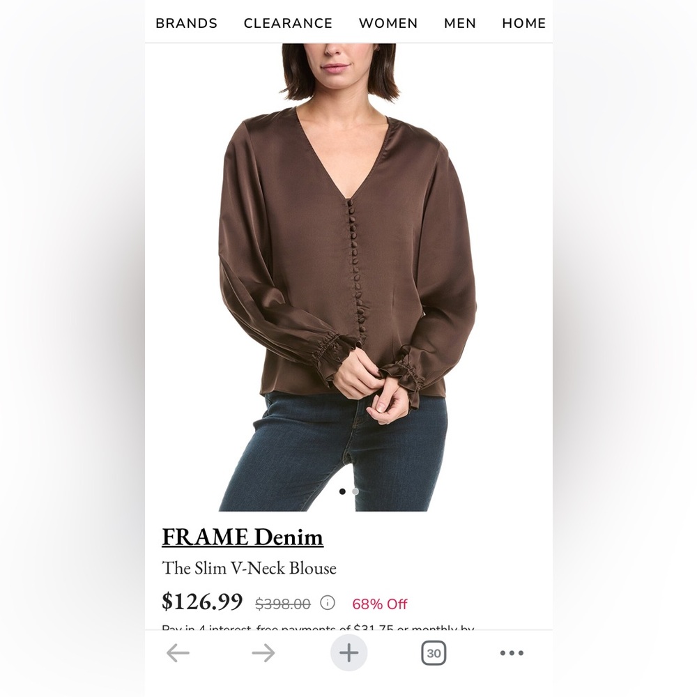 Frame Denim The Slim V-Neck Blouse, Brown XS